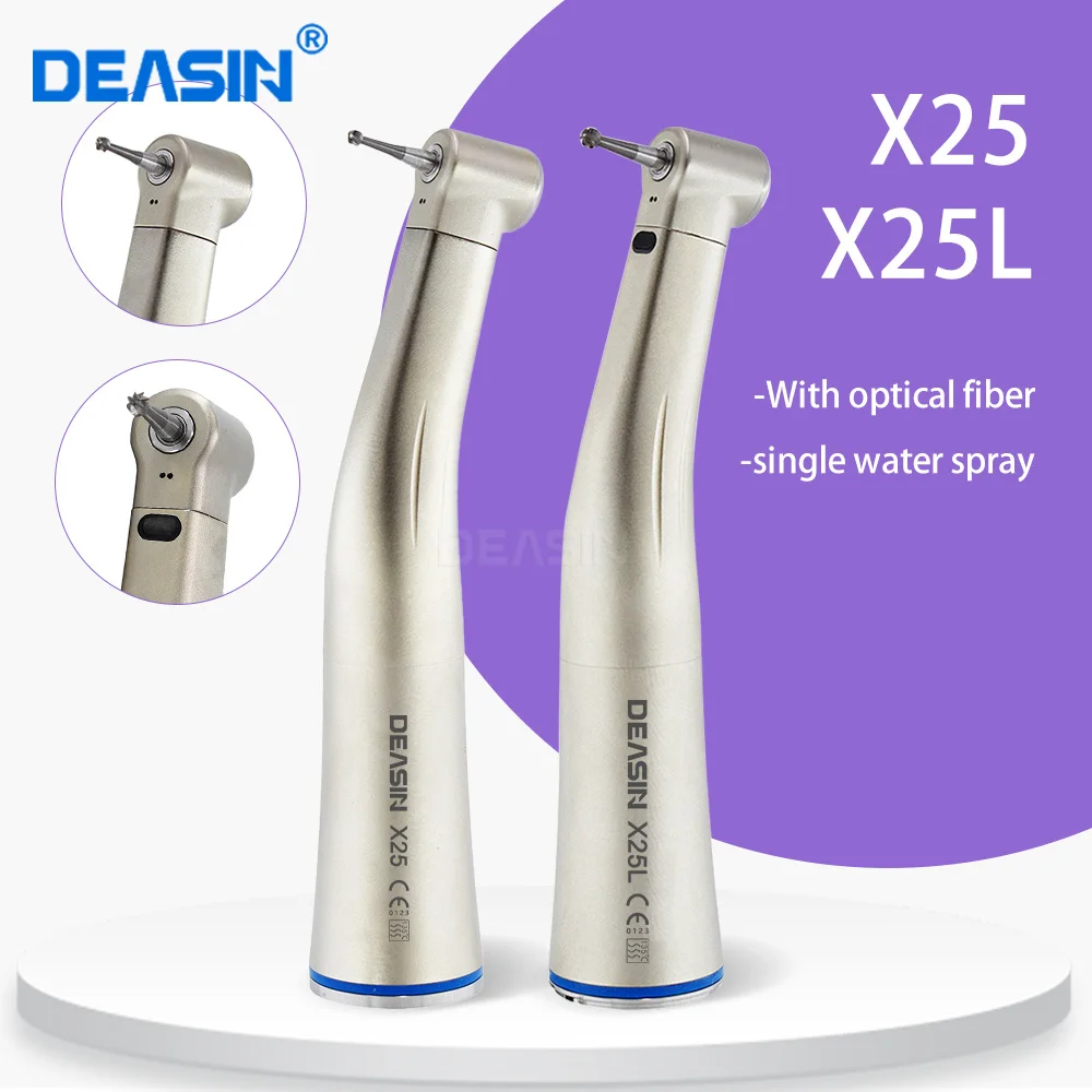 DEASIN X25 / X25L Stil Dental 1:1 Verhältnis Glasfaser-Winkelstück mit blauem Ring, Niedriggeschwindigkeits-Handstück, Luftturbine
