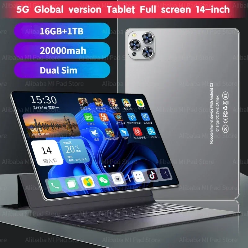 

Latest Global Version New 14Inch Tablet Android 14.0 16GB RAM 1TB ROM Wi-Fi GPS Google Play for Visitors Free Leather Case 5G
