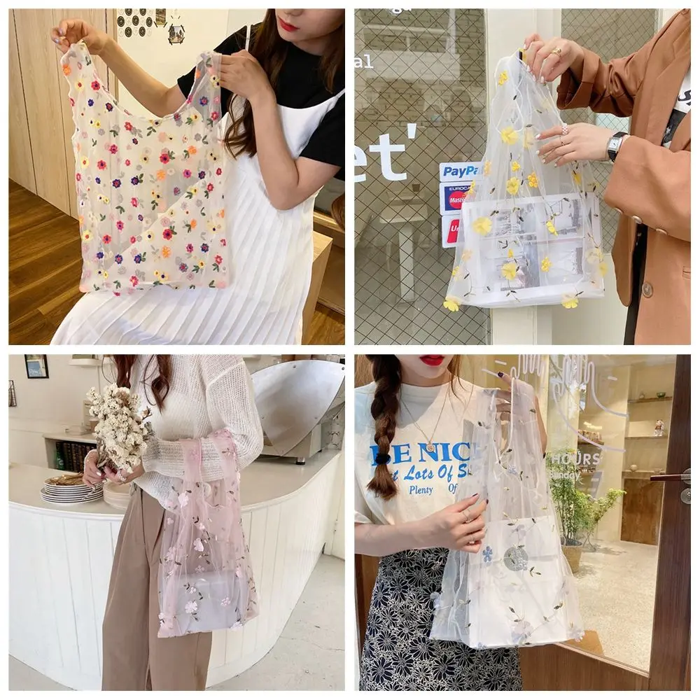 Chic Eco-Friendly Embroidered Mesh Tote Bag