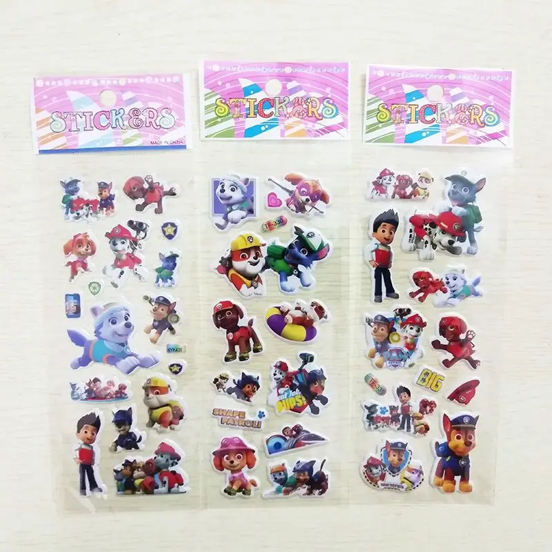 6/12PCS Paw Patrol Dog Toy 3D Sticker Children&rsquo;s Anime Cartoon Bubble Paste Thicken Reward Sticker Kids Toys Gift 3d stickers