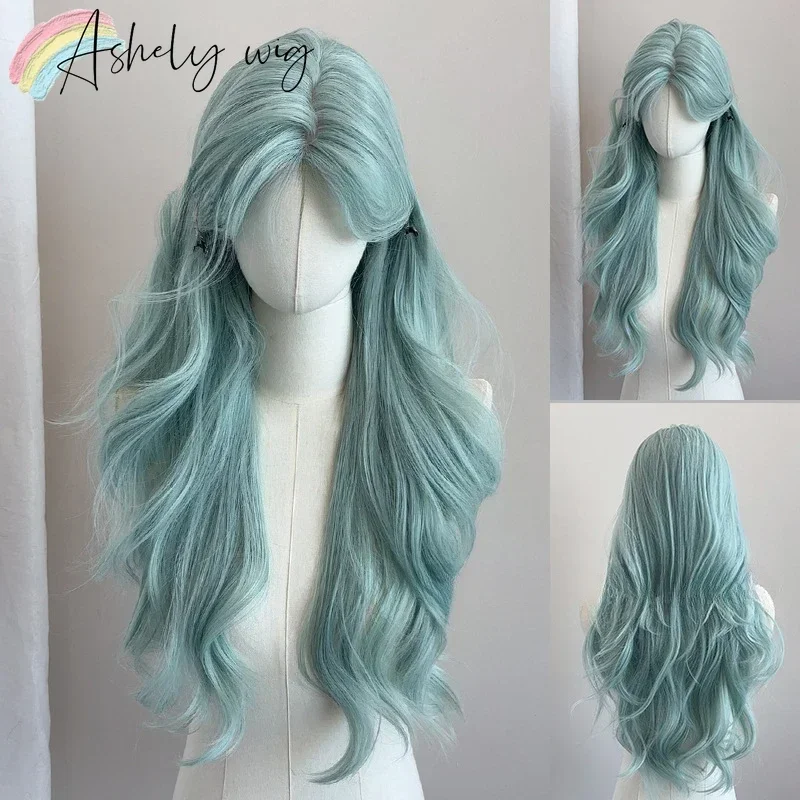 Ashely Light Green Wig for Women Long Curly High Quality Headband Wig 26inch Wavy Female Synthetic Wigs for Daily Use Lolita 가발