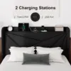 Queen Bed Frame with Charging Station, Upholstered Platform Bed Frame with Wingback Storage Headboard, Solid Wood Slats Support 4