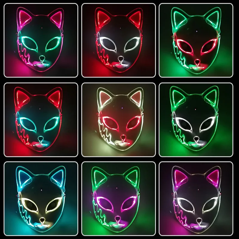 unique halloween costumes New Type Sensor Switch Light up LED Mask Color-changing Funny Party Mask Halloween Cosplay Party Mask Japanese Anime Props funny halloween costumes