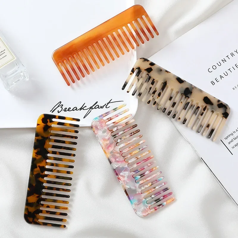 Korean Fashion Design Hair Comb Wide Teeth Acetate Hairdressing Comb Anti-static Massage Hairbrush Colorful Hair Styling Tools 2
