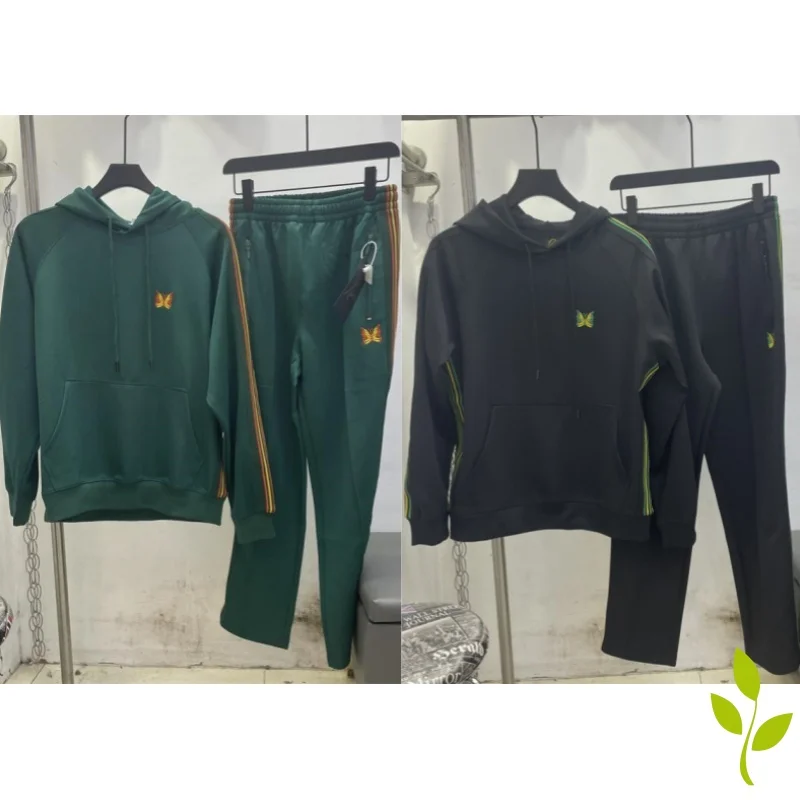 

Real Picture New Needles Hoodied Set with Butterfly Embroidery Side Only Casual Men Women Sweater Sports Pants Hooded