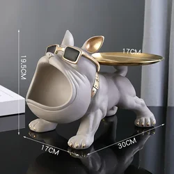 Bulldog Figurine Key Storage Box - Resin Art Dog Statue Ornament (D)