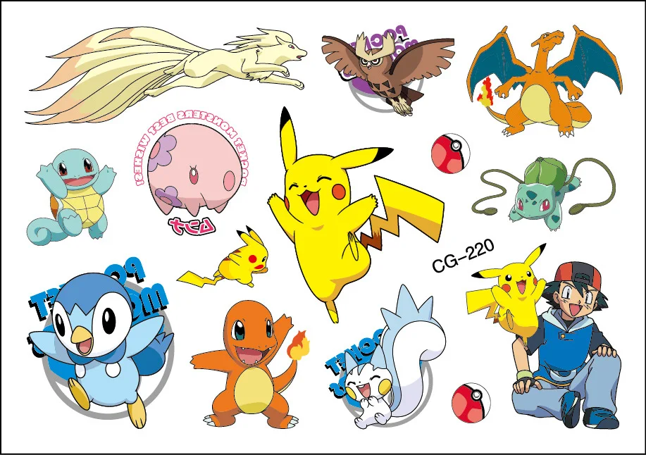 Impermeável Pokémon Tattoo Stickers, Bonito Pikachu Adesivo, Desenhos  animados engraçados, Crianças, Meninas Natal, Presente de aniversário,  recompensa Toy, 12Pcs por Saco - AliExpress