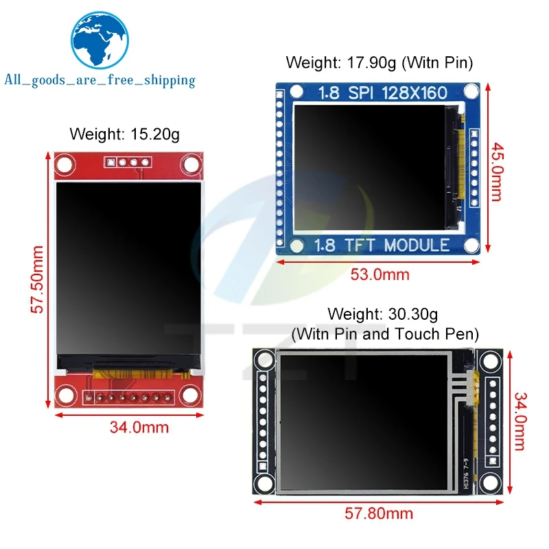 1/5PCS 1.8 인치 1.8 LCD 디스플레이 TFT 스크린 모듈 SPI 인터페이스 128*160 해상도 16BIT RGB 4 IO ST7735S 드라이버 (Arduino 용)