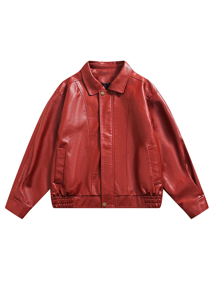 

FTLZZ Spring Autumn Women PU Leather Jacket Casual Lady Loose Windproof Motorcycle Jacket Vintage Turn-down Collar Jacket Coat