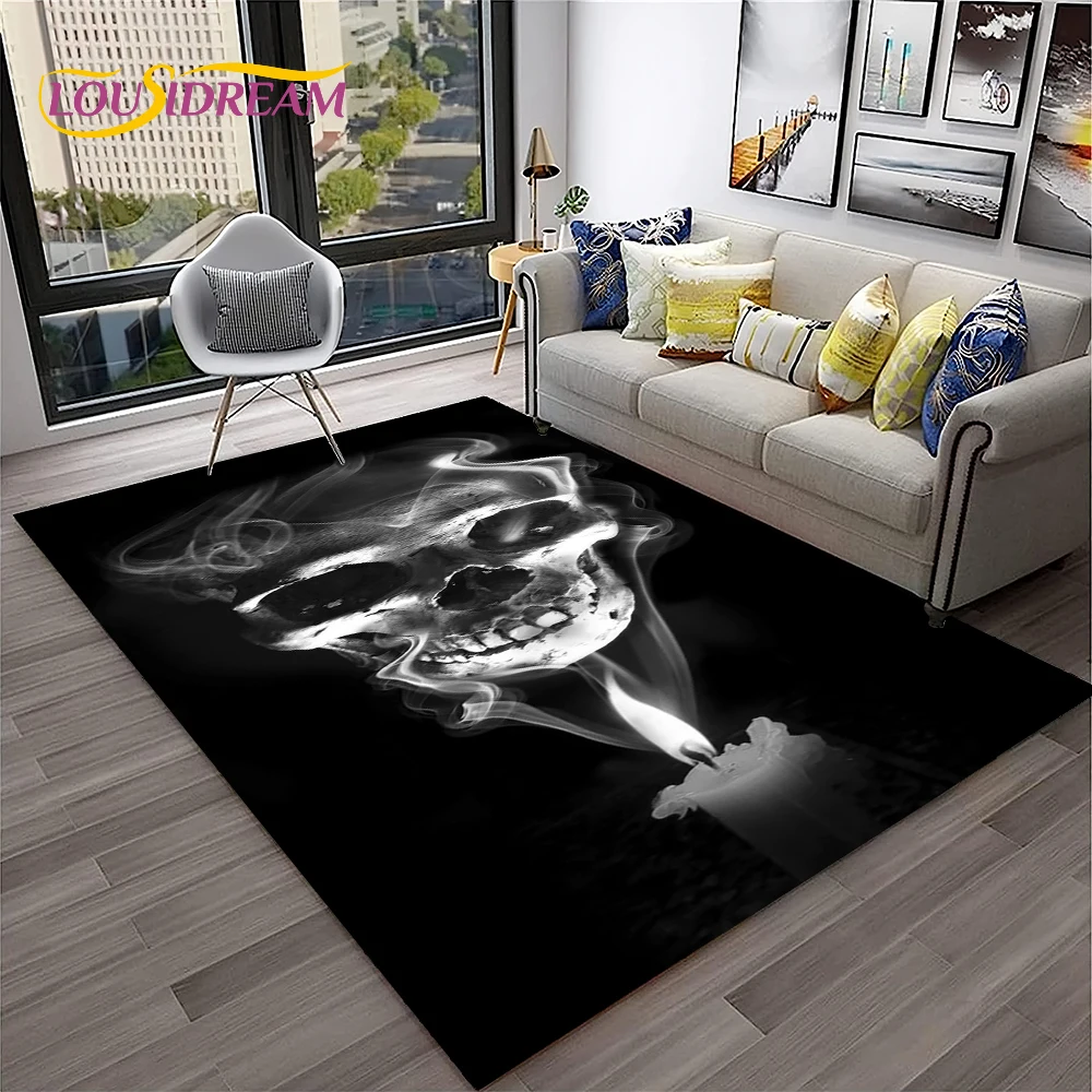 3D Gothic Horror Skull Carpet Rug for Home Living Room Bedroom Sofa Playroom Doormat Decor,Kid Game Area Rug Non-slip Floor Mat