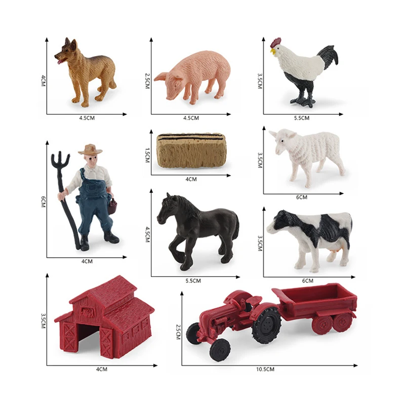 12pcs Simulation Farm Poultry Wild Animals Action Figures Model Rooster Pig Cow Sheep Horse Goose Collie Mini Toy for Children