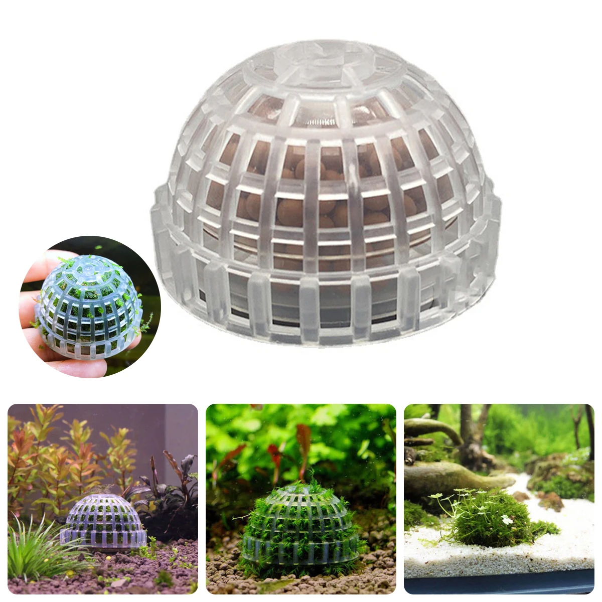 Transparent Aquarium 2-in-1 Water-sinking Ball Hemispherical Moss Ball Fish Tank Live Plants Filter Aquatic Ornamental Goods 1Pc fish tank ornaments,fish tank decorations,aquarium ornaments