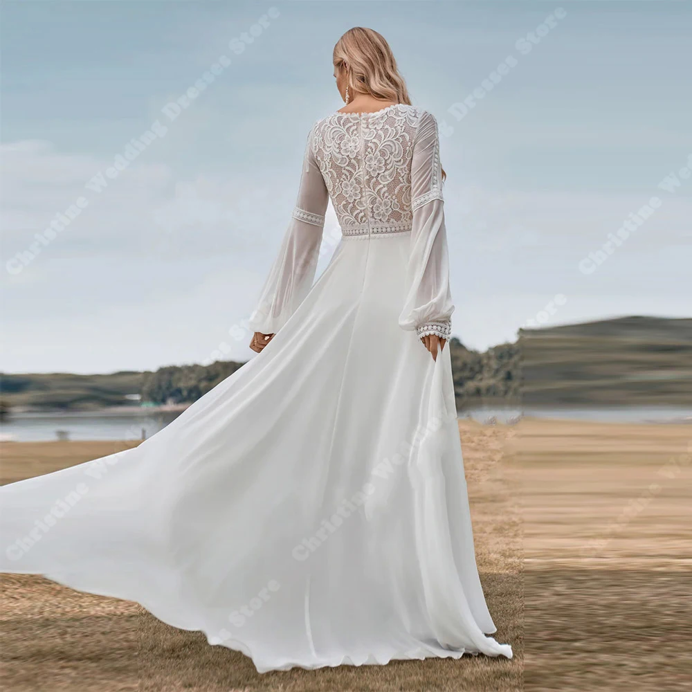 A-Line Women Wedding Dresses Sexy Deep-V Neck Long Sleeves Bride Gowns Elegant Bridesmaid Attire Vestidos De Noivas Customized 2