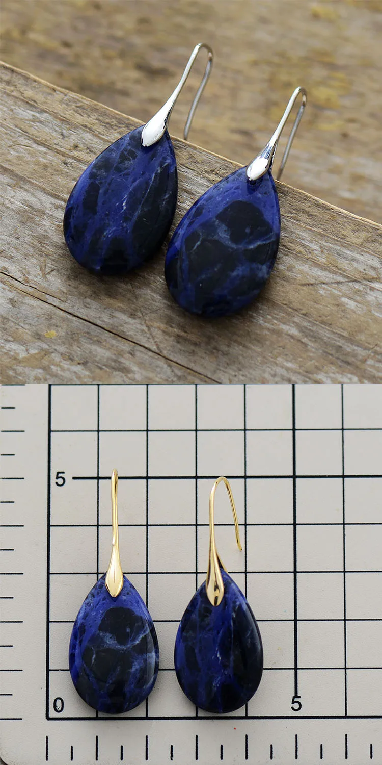 Trending Teardrop Sodalite Gold Plated Hoop Women Dangle Huggie Earrings Elegant Jewelry Gifts