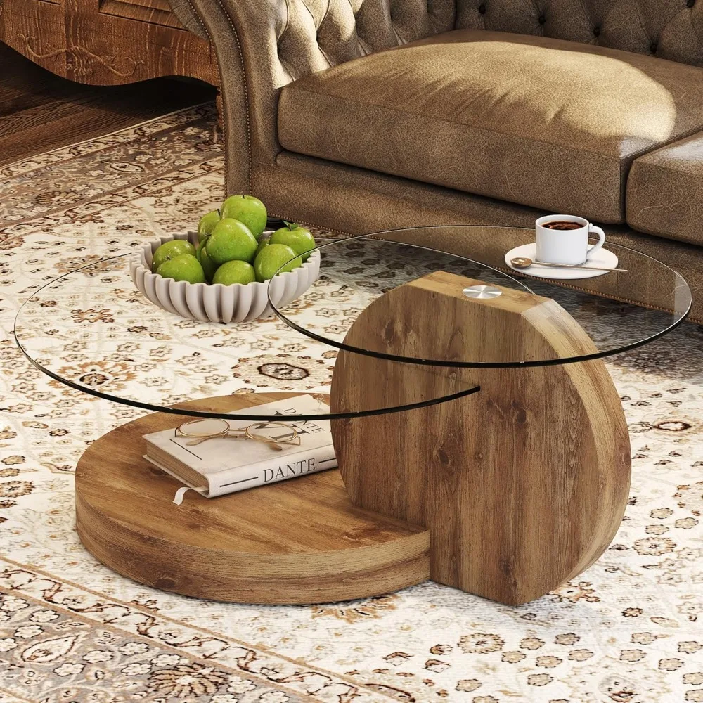 Glass Coffee Table for Living Room,3-Tier Modern Coffee Table for Small Space, Round Coffee Table Clear End for Home 2