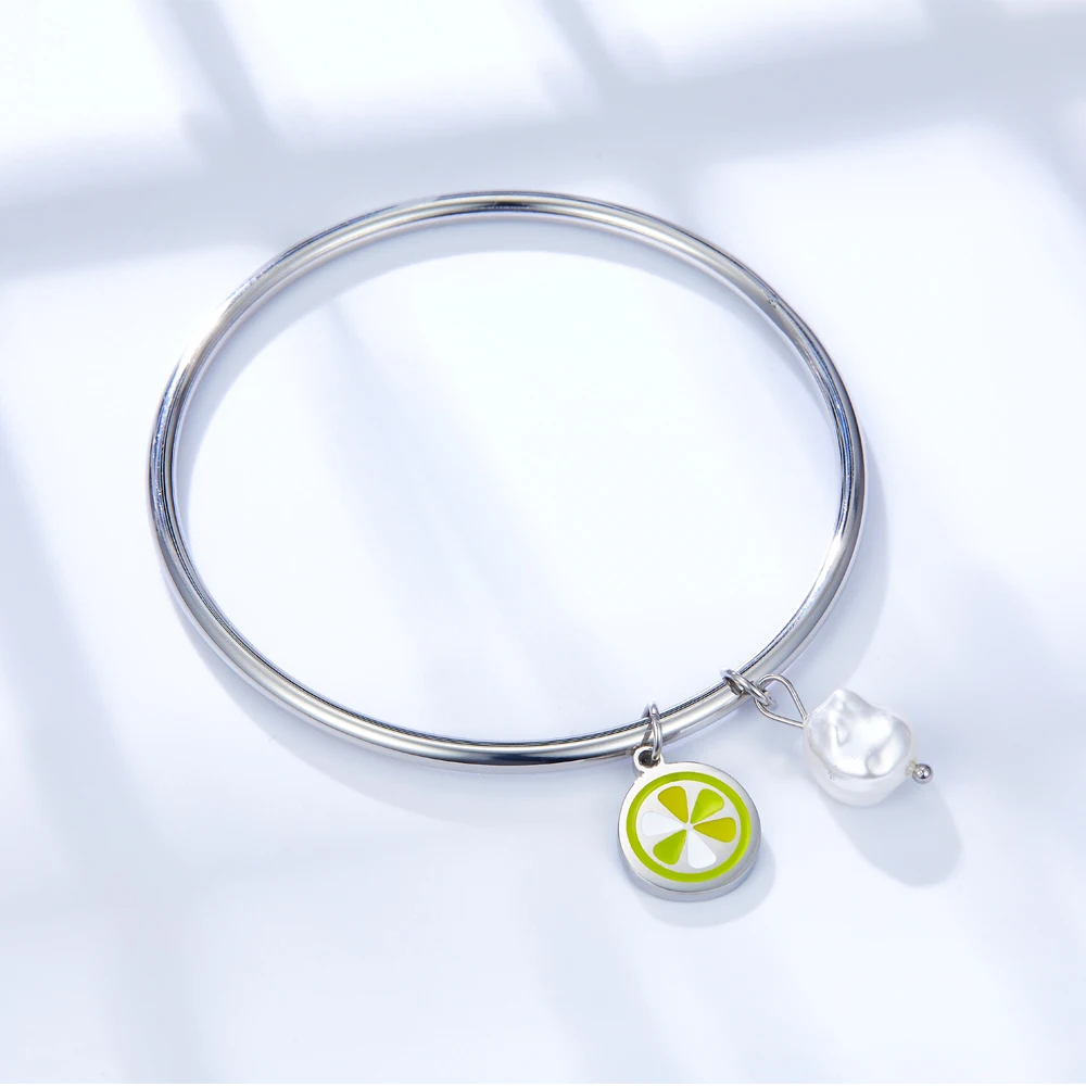 Trendy Smooth Stainless Steel Pendant Bangle Bracelets For Women Gold Silver Color Jewelry Wholesale 4