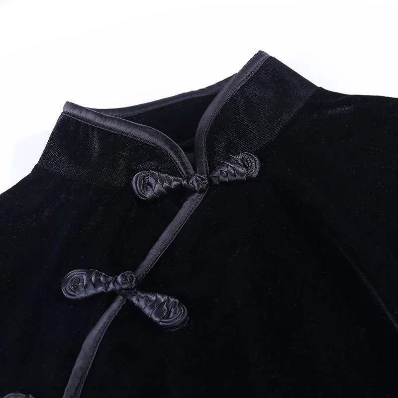 Chinese Dress Summer Women's Short Skirt Retro High Neck Suede Vintage Cheongsam