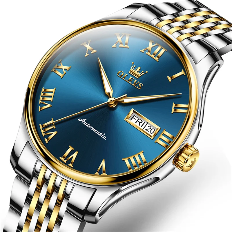 OLEVS Men Watch Business Formal Automatic Mechanical Watches Roman Dial Waterproof Date Luminous Steel Wrist Watch Reloj Hombre