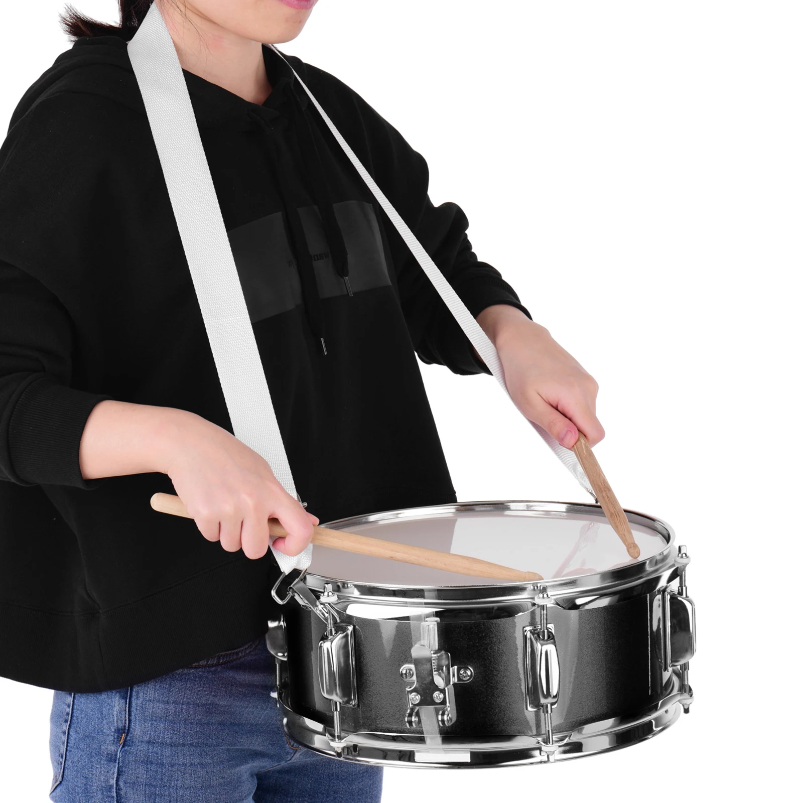 12inch Snare Drum with Drumsticks Shoulder Strap Drum Key Percussion Instrument for Beginners Marching Snare Portable Set