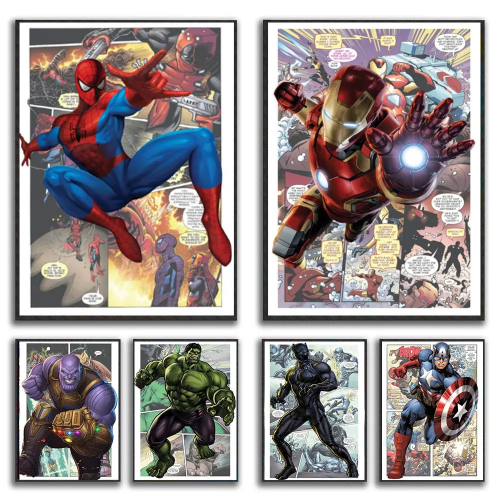 Disney Marvel Avengers Fumetti Dipinti Su Tela Stampa Immagini Spiderman Iron Man Hurk Poster Supereroe Wall Art Room Home Decor