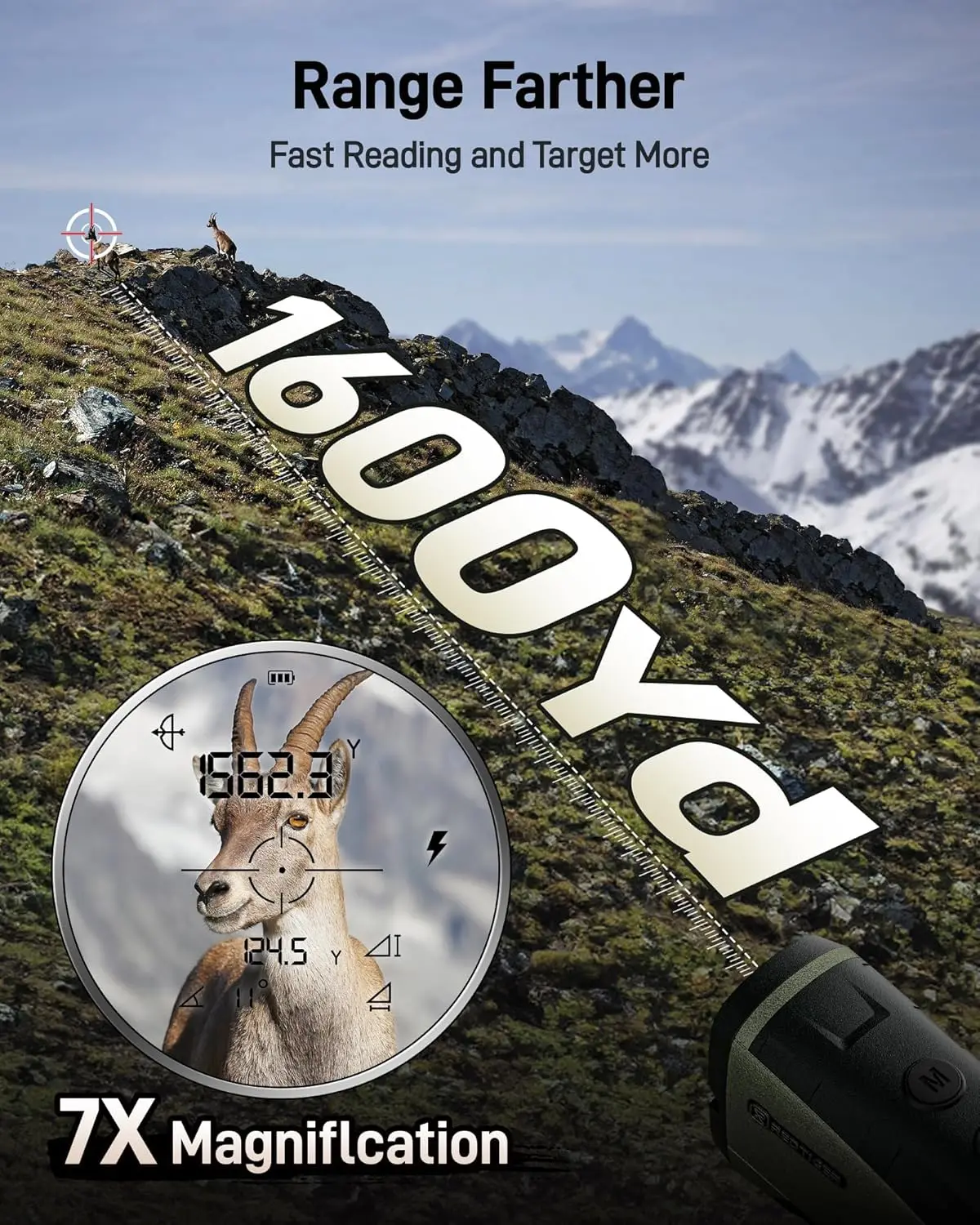 Range Finder for Hunting, 1600 Yards Laser rangefinder, 7X Magnification, Clearer and Accurate on Angle&Speed Measureme
