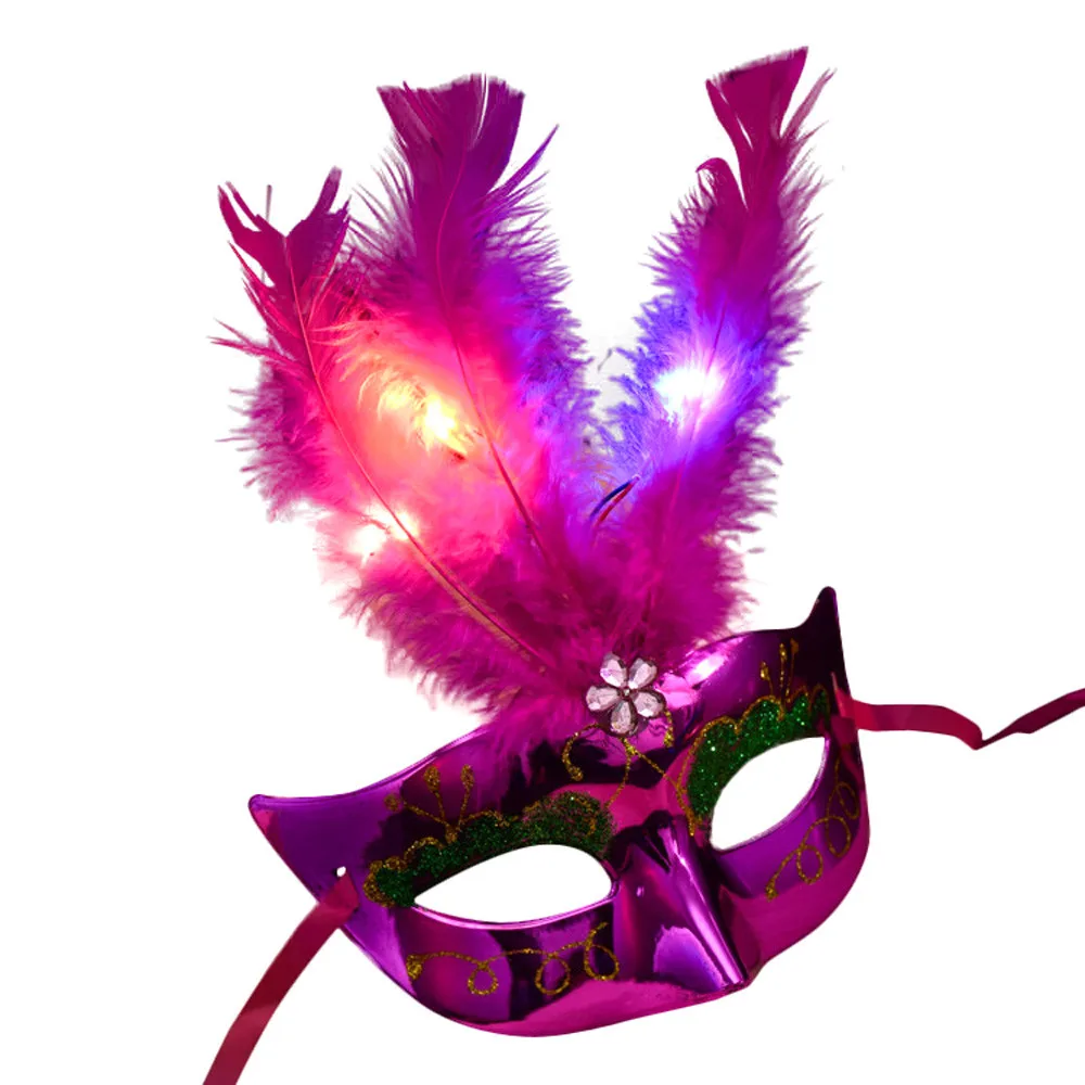 Women Venetian LED Mask Masquerade Fancy Dress Party Princess Feather Masks party masks masquerade mask lace masquerade mask
