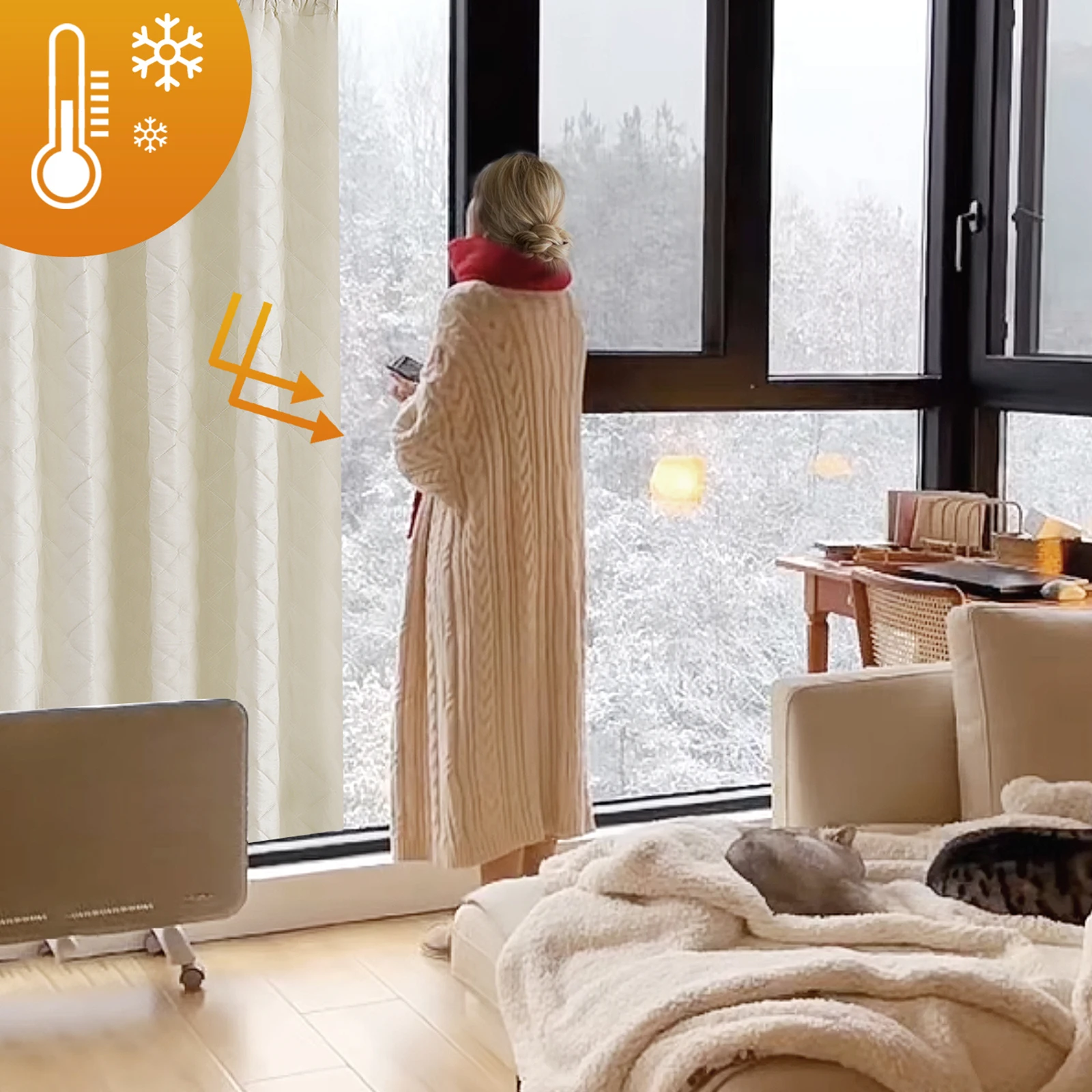 Quilted Blackout Curtains Heavy Duty Noise Reducing Thermal Insulated Drapes Liner Anti-cold Rod Pocket for Living Room Bedroom 2
