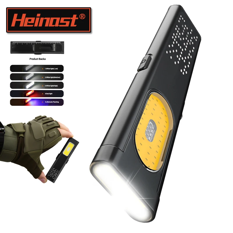 Magnetic Ultra-Thin COB Work Light,Rechargeable LED Flashlight With Clip,Hands-Free Light For Auto Repair,Outdoor,Camping,Hiking