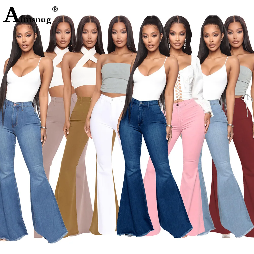 Aimsnug Solid Flare Jeans Women Demin Pants 2022 Autumn Sexy Boot Cut Female Skinny Stretch Demin Trousers Ladies Streetwear denim wide legged demin pants 3 color ripped flare streetwear jeans high waisted ladies personalized trousers