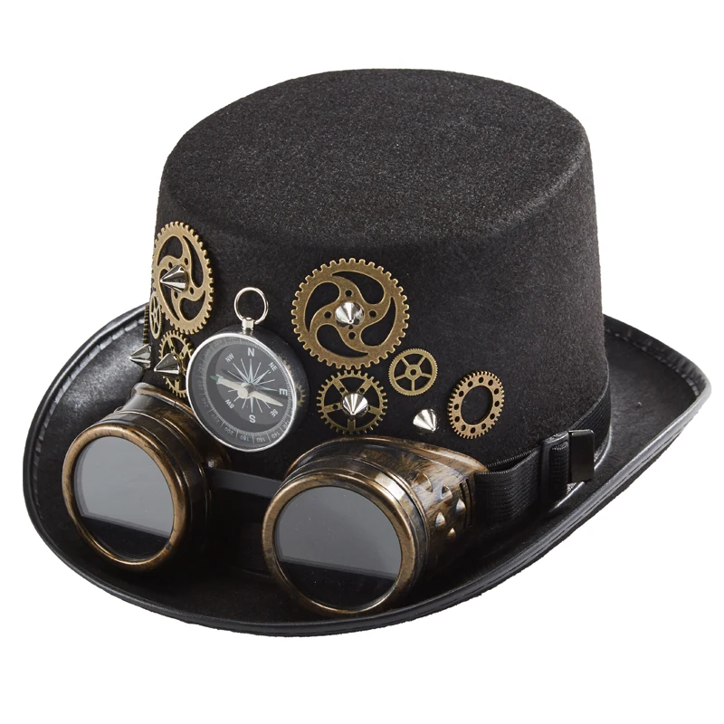 

Steampunk Fedora Retro Compass Gears Goggles Hat Men Women Party Cosplay Club Proforming Prop Top Hats