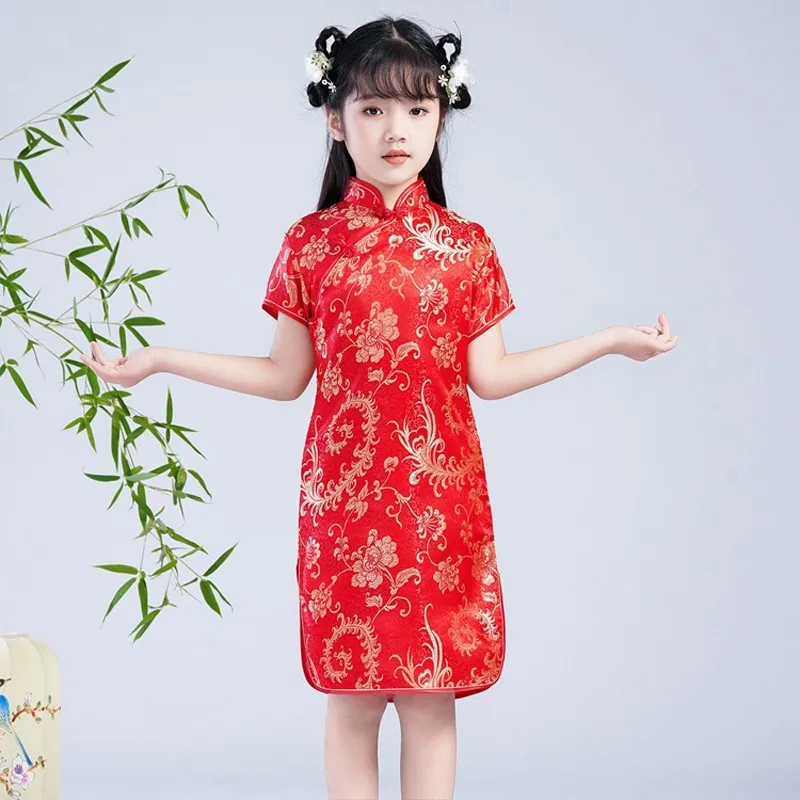 

Summer Children Cheongsam Dragon Phoenix Qipao Princess Dress Chinese Tang Suit Clothes Dresses New Year Qipao Birthday Gift