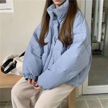 2023 New Autumn Winter Short Parkas Jacket Women Warm Zipper Loose Down Coat Female Solid Color Cotton Padded Windproof Outerwea