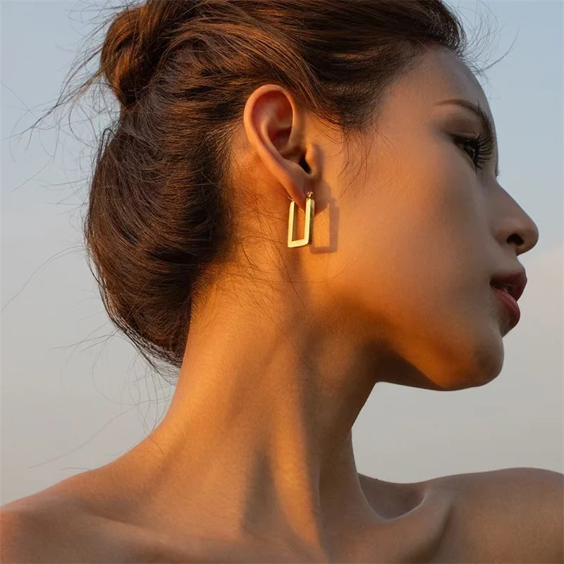 GANPUP Creolen aus 316L-Edelstahl für Damen, klobige Metallstruktur, verhindert Allergien, wasserdicht, Temperament, Schmuck, Geschenk – Detail 4