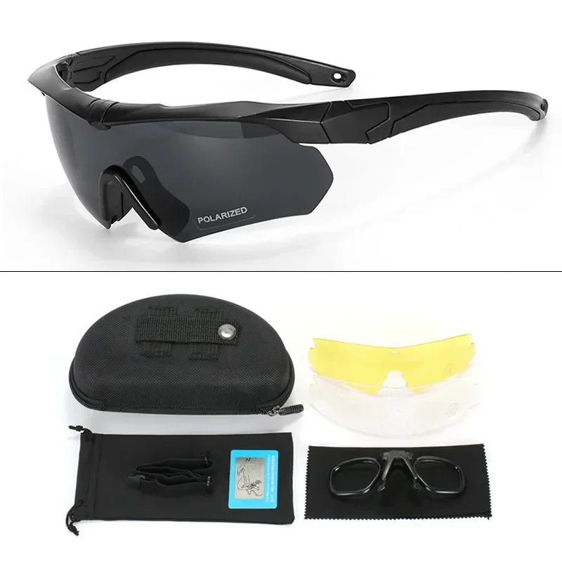 HD 3 Lens Tactical Cycling Goggles CS Airsoft Windproof Army Shooting Polarized Glasses Motorcycle Cycling Outdoor Sport polarized sports glasses polarized glasses shooting glasses polarized goggles tactical goggles safety goggles