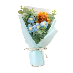 Handmade Crochet Sunflower and Daisy Bouquet - Perfect for Anniversaries, Mother's Day, and Birthdays (Blue)
