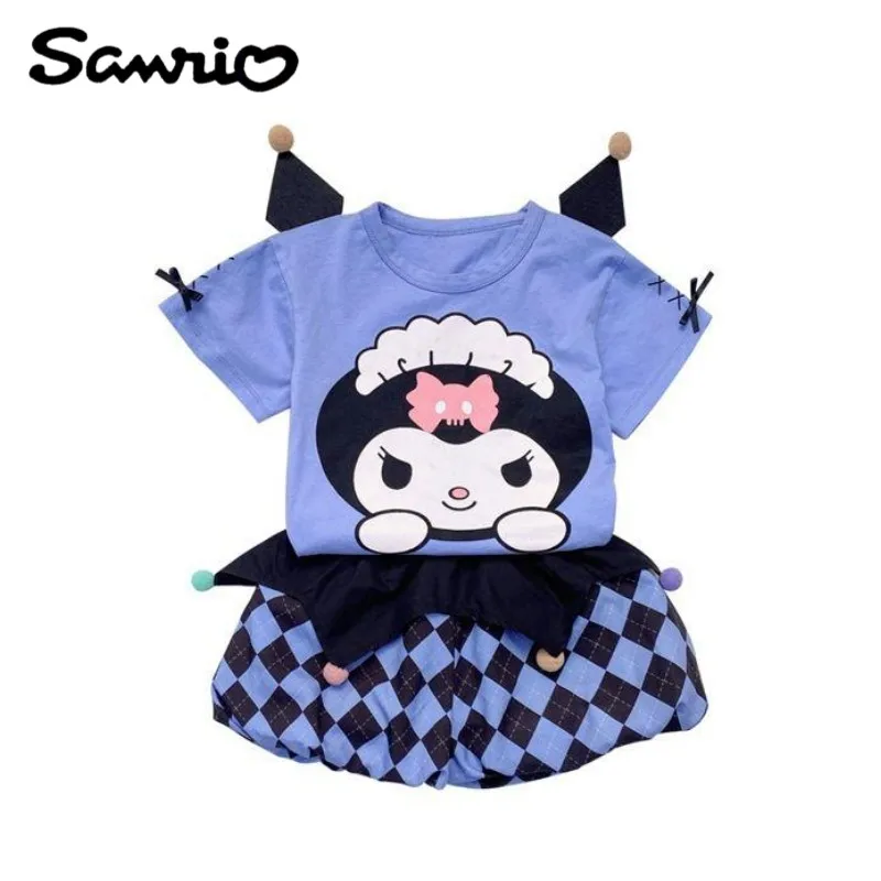 

Kuromi animation peripheral kawaii cute cartoon cartoon children's short-sleeved creative T-shirt bud short pants suit wholesale