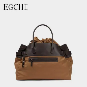 EGCHI 나일론 가죽 대용량 통근자 올매치 핸드백 토트백, 캣워크 스타일 나일론 조인트 소가죽 핸드백 볼라스 호보, 신제품