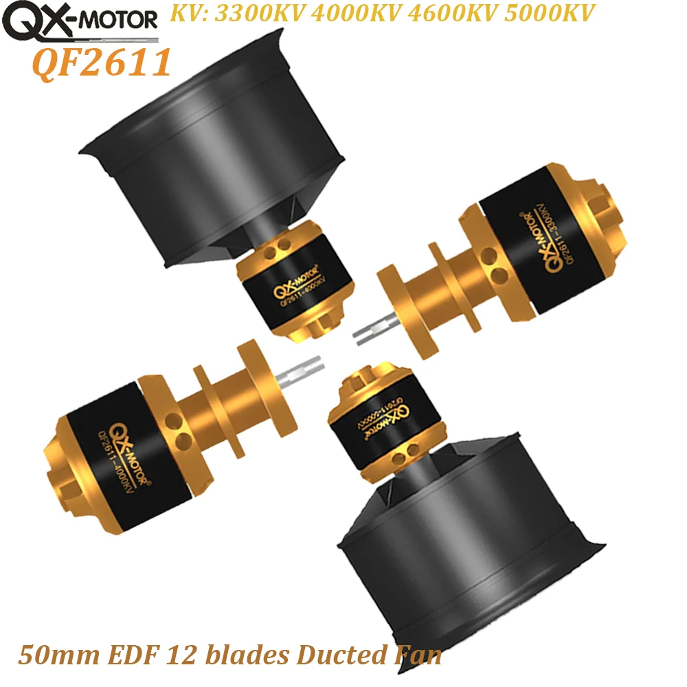 

QX-MOTOR 50 мм EDF 12 лопастей Ducted Fan QF2611 бесщеточный двигатель 3300/4000/4600/5000KV для самолетов с дистанционным управлением