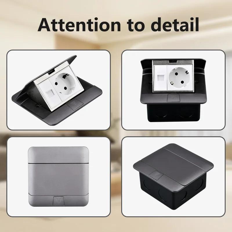 Pop Up Floor Socket Hidden Type EU/FR/US/UK Power Outlet Stainless Steel Electrical Switches for Home Office Table 120x120mm