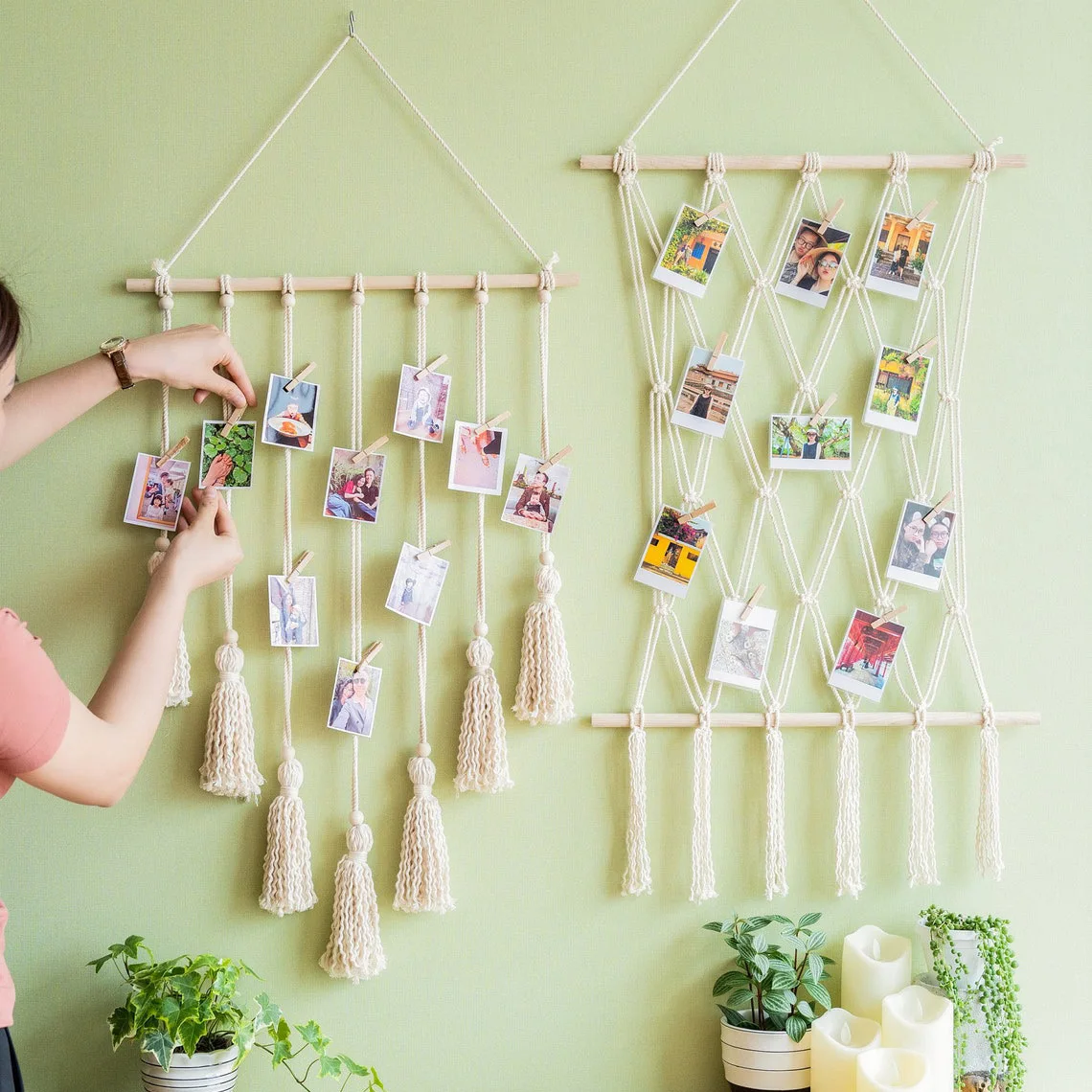 

Hanging Photo Display Macrame Wall Hanging Pictures Frame Holder 10 Clips Boho Home Office Decor Wall Art Teen Girl Room Decor