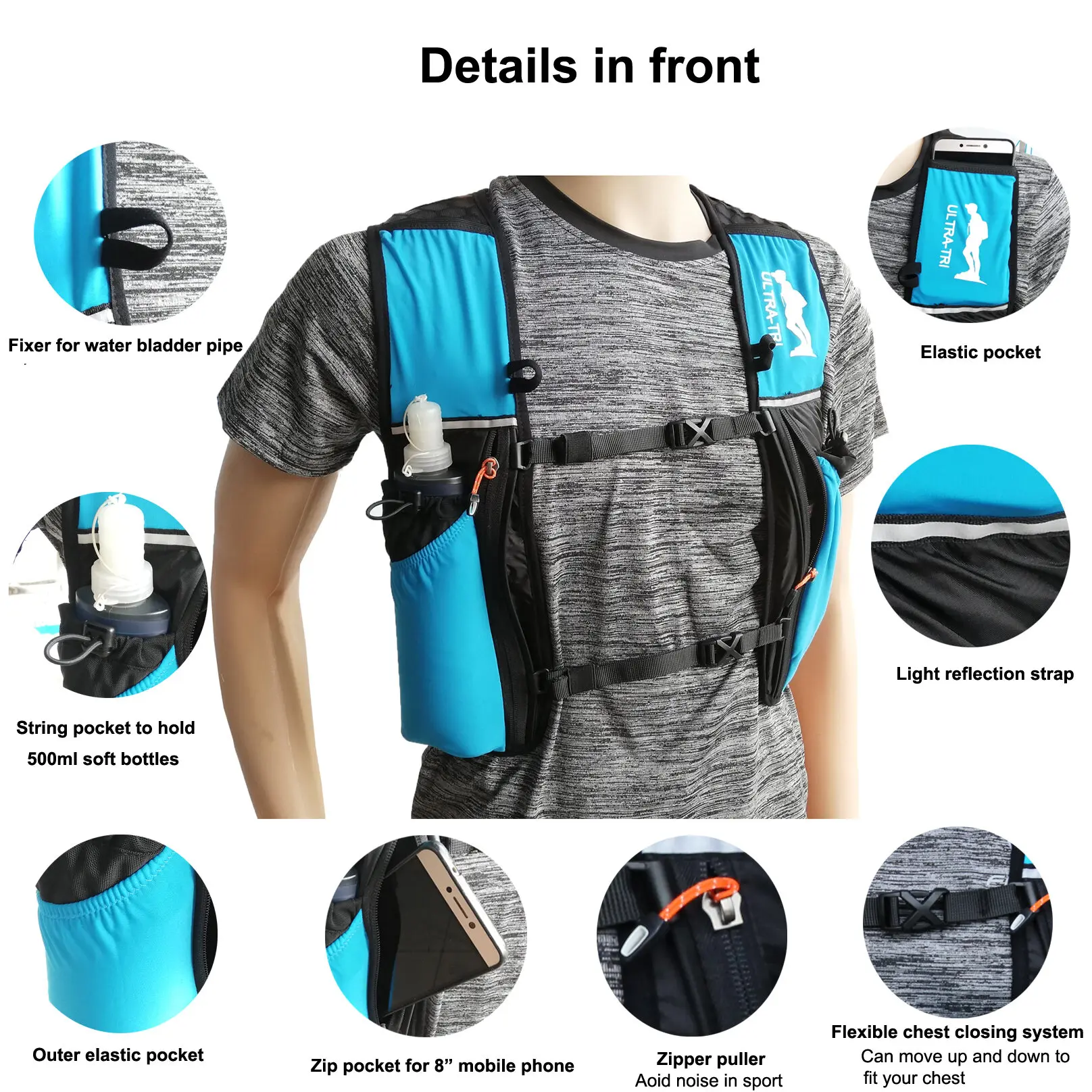 ULTRA-TRI Trail Running Hydration Vest Lightweight Outdoor Sports Backpack Hiking Cylcing12L 5