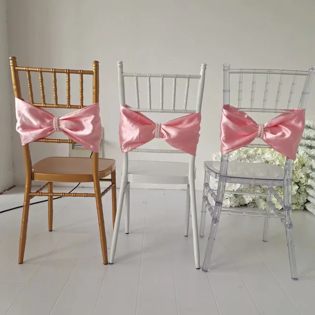 100Db Chiaavari Szatén Szék Szalag Szárnyak Gyöngy Csatjával Az Esküvői Party Dekorációhoz - Image 4