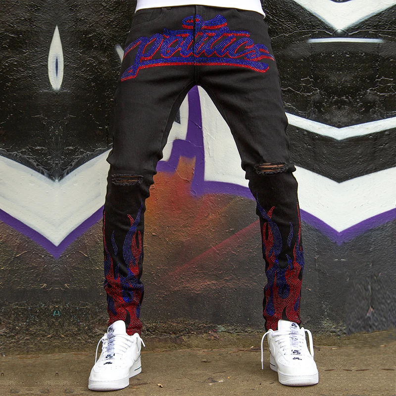 Y2k Man Black Ripped Stretchy Jeans Skinny Slim Fit Hot Drill Punk streetwear Biker Trousers Men's All-match Denim Pencil Pants