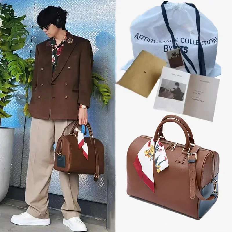 

Designer KPOP Boys Boston Bags Organizer Luxury V Design Mute Bostons Shoulder Bag Unisex PU Crossbody Large Bag With Silk Scarf