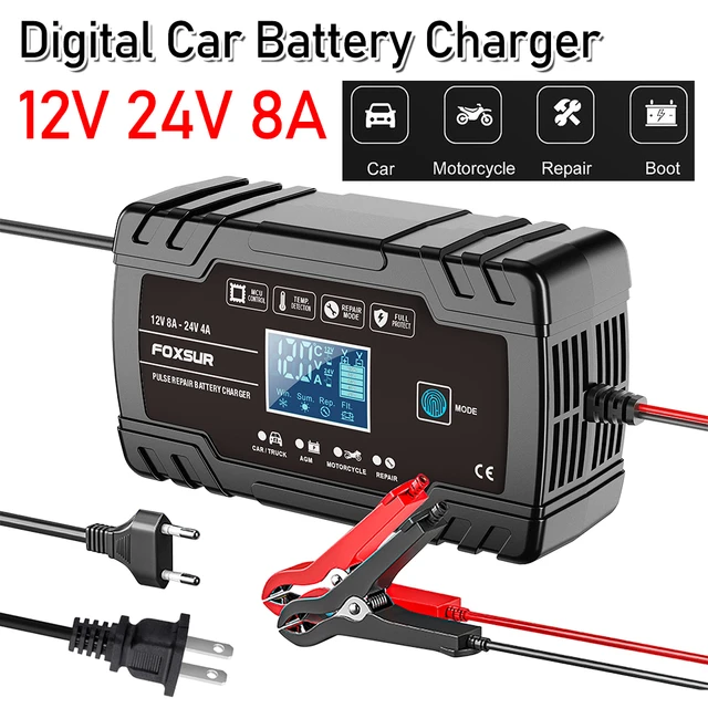 EU-Stecker 8A Autobatterieladegerät 12V/24V Smart Vollautomatisches  Batterieladegerät Maintainer Trickle Charger für nasse