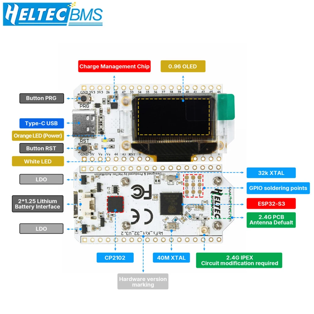 Heltec ESP32 WiFi 키트 32(V3) 개발 보드 방열판이 있는 Arduino용 0.96인치 파란색 OLED 디스플레이 인터넷