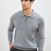 New 100% Pure Cashmere Sweater Men's Polo Neck Long Sleeve Pullover Fashion Knit Bottoming Business Casual Cashmere Sweater. 1