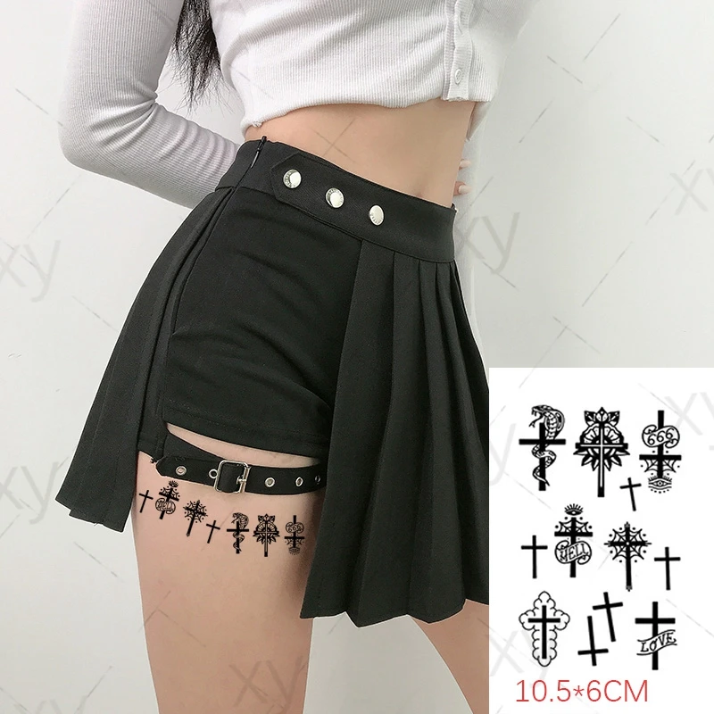 

Beautiful Retro Black Temporary Tattoo Sticker Waterproof Body Art Jesus Cross Snake Fake Tatto Flash Tatoo for Kids Women Men