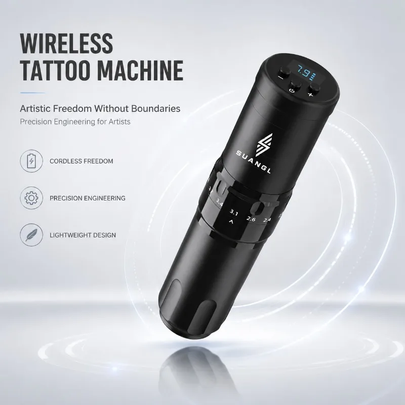 Kit Tatuaggio SUANGL con Penna Wireless, Batteria da 1600mAh, Include Inchiostro e Aghi per Professionisti e Principianti - immagine 2