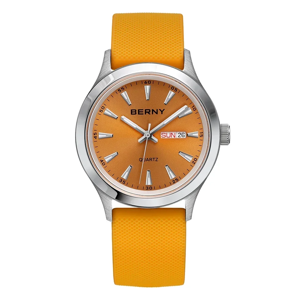 BERNY メンズ腕時計 2676ms/オレンジ BERNY 2676 Miyota Quartz Luxury Men's Watch Date Luminous